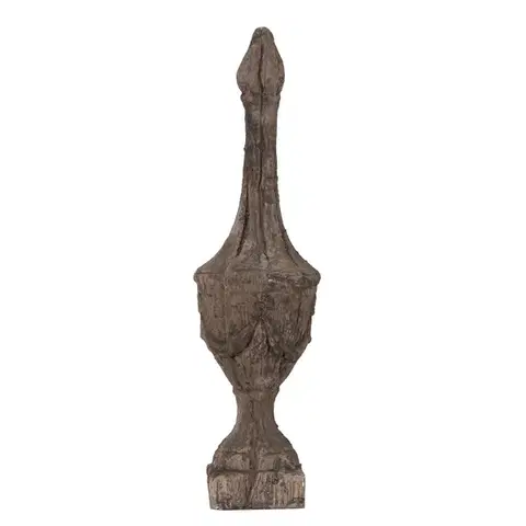 Estila Designová vintage dřevěná dekorace Blanco Decapado v hnědé barvě ve tvaru finály s vyřezávaným zdobením 59 cm