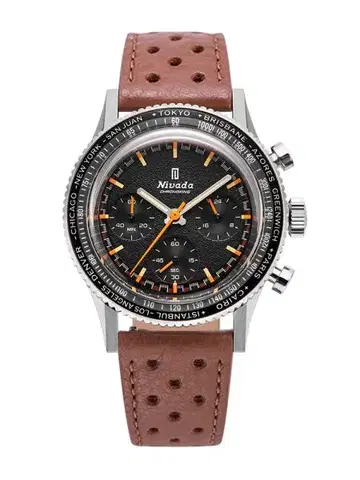 Nivada Grenchen Chronoking Mecaquartz - Inter. Bezel - Brown Racing Strap