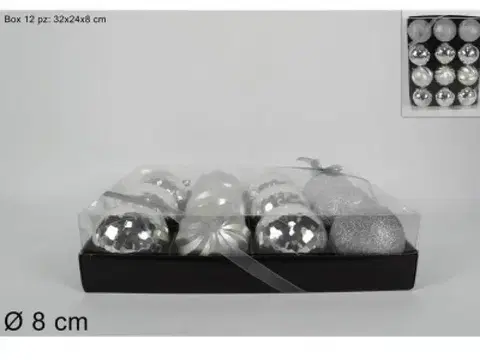 PROHOME - Koule vánoční 8cm stříbrné balení 12ks