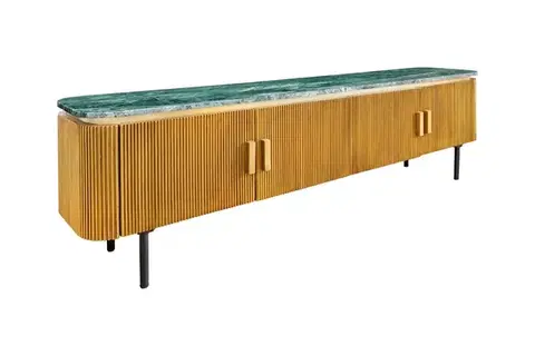 Estila Art deco obdélníkový čtyřdveřový TV stolek Gatsby s bronzovým korpusem a zelenou mramorovou deskou 160 cm