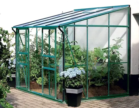 Skleník ke stěně VITAVIA IDA 5200 polykarbonát zelený Dekorhome