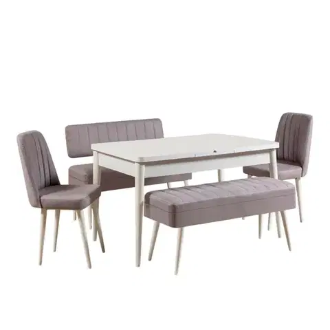 Jídelní set s rozkládacím stolem a židlemi (5 kusů) Vina 0701 - 4 - White, Grey