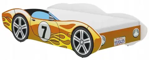 Nádherná dětská postel závodní auto žluté 140 x 70 cm
