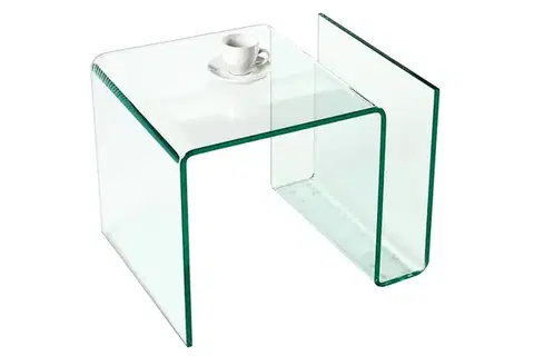 Estila Designový moderní skleněný čtvercový konferenční stolek Ghost s přihrádkou s oblými hranami 50 cm