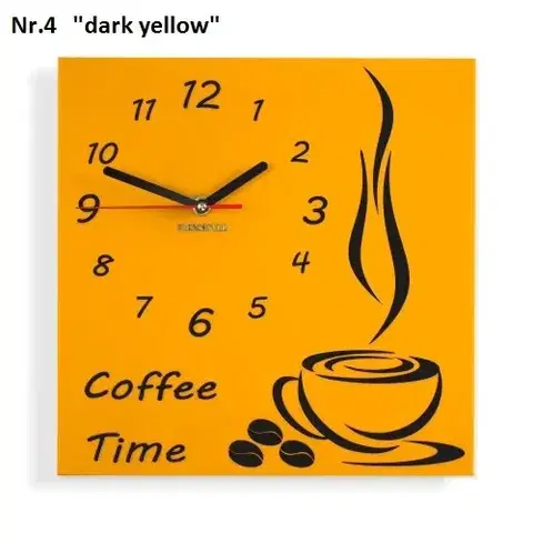 Kuchyňské nástěnné hodiny Coffee Time tmavě žlutá
