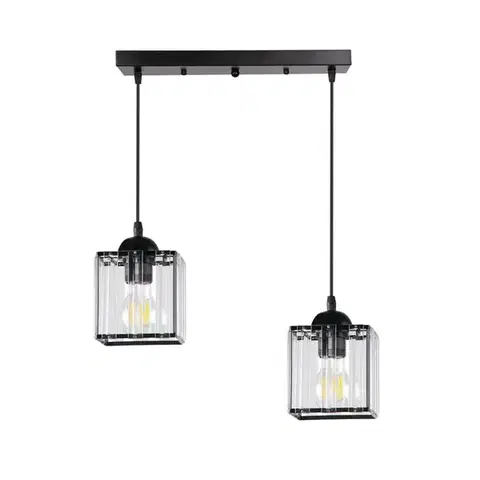 Závěsná lampa Glassia černá 2X40 E27 černé stínidlo + čiré krystaly