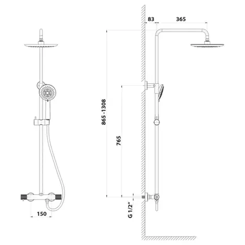 SAPHO SOLARIS sprchový sloup s termostatickou baterií, černá/zlato mat WD139G