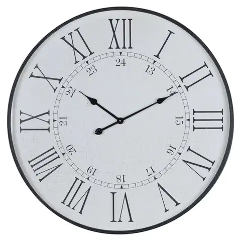 Estila Vintage kulaté nástěnné hodiny Union Station s černým rámem a římskými čísly s jemnou patinou 80 cm