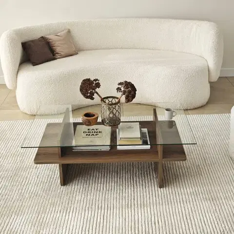 Konferenční stolek Saga Rectangle - Walnut, Transparent