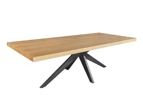Estila Moderní designový obdélníkový jídelní stůl Dias se světlou hnědou dubovou deskou a černými kovovými nohami 240 cm