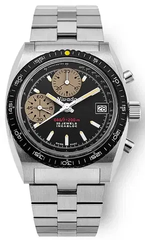 Nivada Grenchen Autochron Yellow Automatic - Black Leather White Stitching
