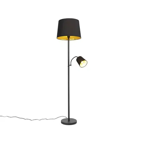 Klasická stojací lampa černá se zlatem a lampičkou na čtení - Retro