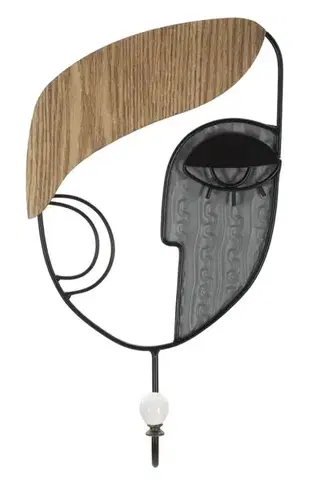 Estila Moderní designový závěsný věšák Donna s uměleckým motivem v černé barvě s hnědými a šedými detaily 33 cm