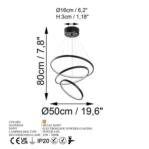 Závěsný LED lustr Simit - 13697, černá