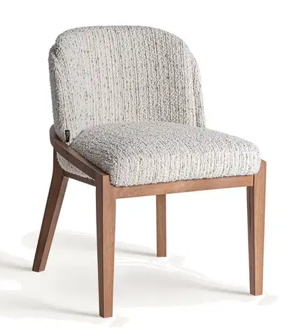 Estila Luxusní art deco čalouněná bílá texturovaná jídelní židle Janies z masivního dřeva v hnědé barvě 83 cm