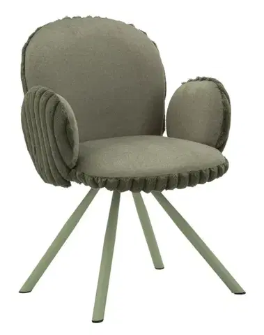 Estila Designová skandinávska zelená čalúnená jedálenská stolička Falir s plyšovým poťahom a kovovými nožičkami 83 cm