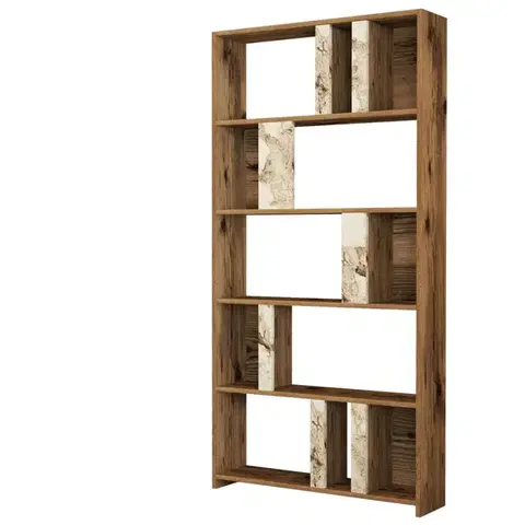 Knihovna Lima - Walnut, White Marble