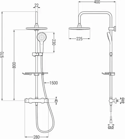 MEXEN/S KT05 Sprchový sloup s termostatickou baterií, chrom / bílá 771500593-00