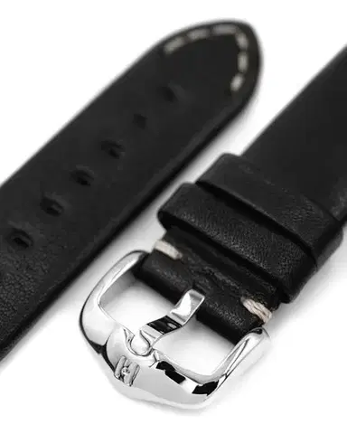 Řemínek Hirsch Ranger pro Apple Watch - černý - 22 mm - L – Standardní délka - 22 mm - Stříbrná