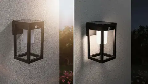 PAULMANN Solární LED venkovní nástěnné svítidlo solární Marisol pohybové čidlo IP44 3000K černá