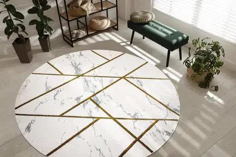 Dywany Łuszczów, Kusový koberec Emerald geometric 1012 cream and gold kruh, 120x120 (průměr) kruh, bílá, ložnice