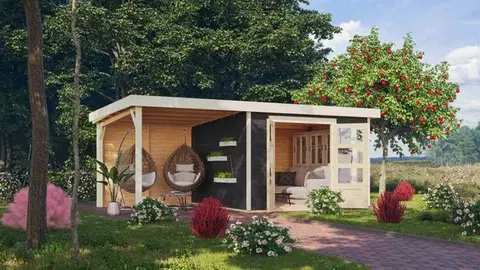 Dřevěný zahradní domek KERKO 6 s přístavkem 240 Lanitplast