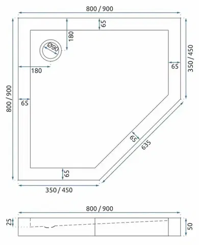 REA/S Sprchový kout DIAMOND 90x90,matná černá s černou sprchovou vaničkou  Diamond KPL-15622