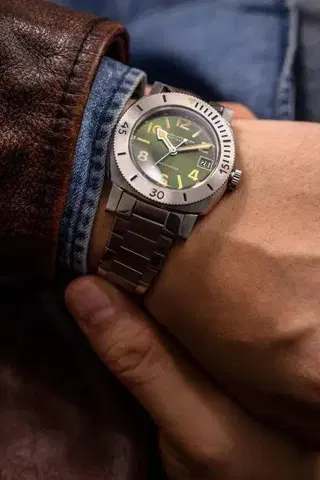 Nivada Grenchen Depthmaster Numerals - Black Leather White Stitching