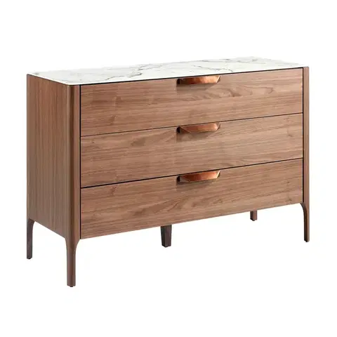 Estila Luxusní moderní komoda Forma Moderna z hnědého ořechového dřeva s vrchní deskou s designem kalkatského mramoru 120 cm