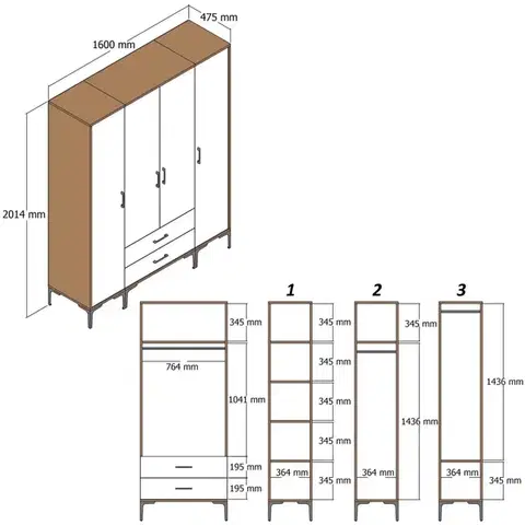 Šatní skříň Kumsal STS - Walnut, Anthracite