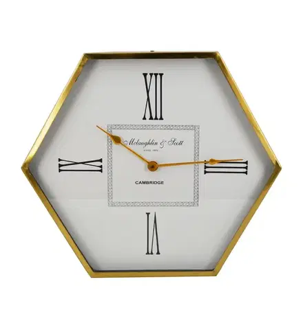 Estila Stylové šestiúhelníkové art deco nástěnné hodiny Hex se zlatým rámem s glamour nádechem 53 cm
