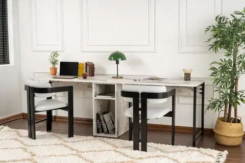 Psací stůl Twin Study Desk - Freesia Marble, Black