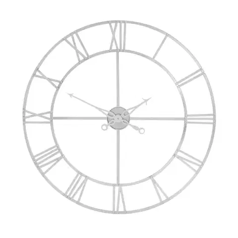 Estila Vintage kulaté nástěnné hodiny Factory z kovu ve stříbrné barvě s římskými číslicemi 102 cm
