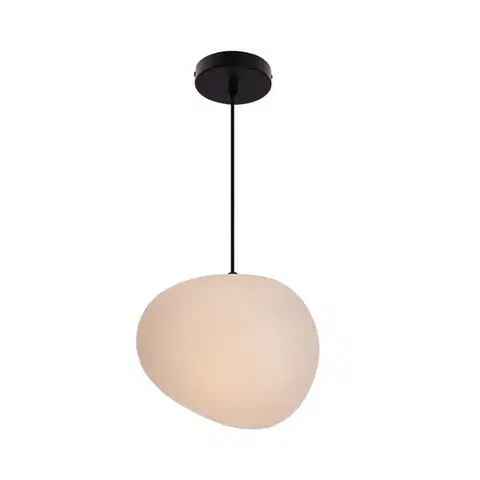 Závěsná lampa STONES 25 cm v japonském stylu - s bílým stínidlem inspirovaným kamenem - minimalistické stropní osvětlení do obývacího pokoje E27