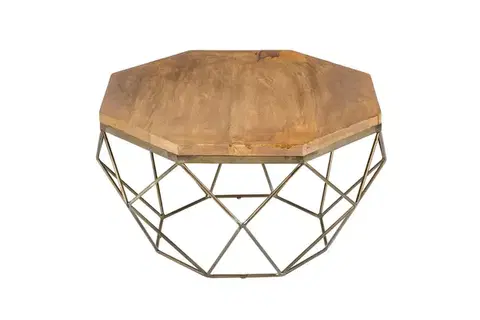 Estila Art-deco jedinečný konferenční stolek Adamantino s dřevěnou deskou a kovovou konstrukcí ve tvaru diamantu 69cm