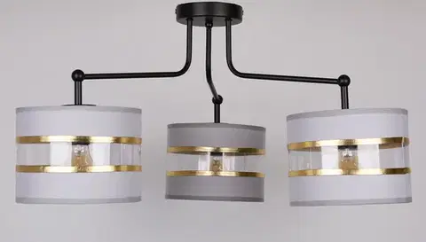Stropní lampa černá 3xE27 stínidlo bílá + zlatá Andy
