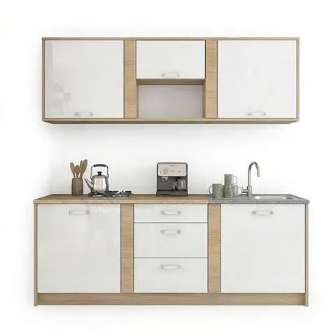 Kasvo IBERIA kuchyňská linka 220 cm Bílá lesk / Dub sonoma