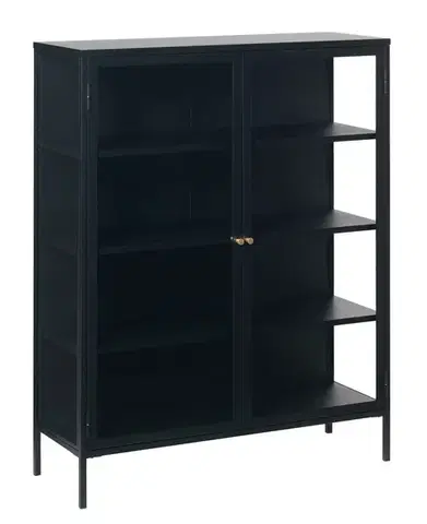 Estila Vitrína Soeren, černý kov/sklo, 140 cm