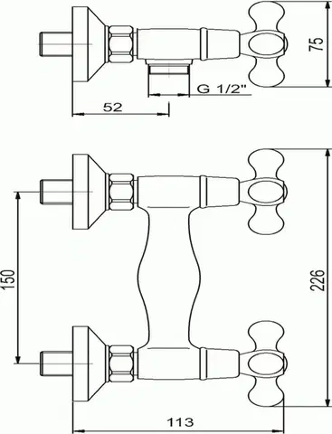 NOVASERVIS Sprchová baterie bez příslušenství 150 mm Retro II chrom 99160/1,0