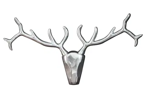Estila Glamour stylová nástěnná stříbrná chromová dekorace Deerhead s hlavou jelena a rozvětvenými parohy 90 cm
