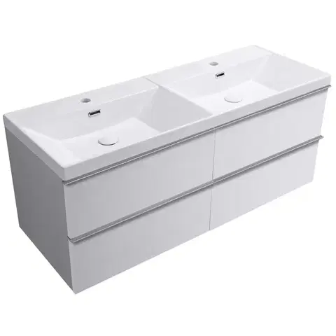 CERANO Koupelnová skříňka Velora bílá matná, úchytka chrom + keramické dvojumyvadlo Viano bílá lesklá 121,5x58x46,5  CER-381640