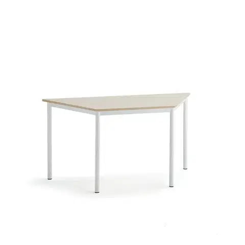 Stůl SONITUS TRAPETS, 1400x700x720 mm, bílé nohy, HPL deska tlumící hluk, bříza