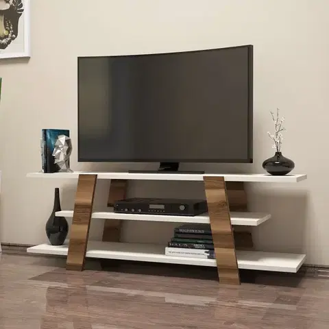 TV stolek Flower - Walnut, Cream