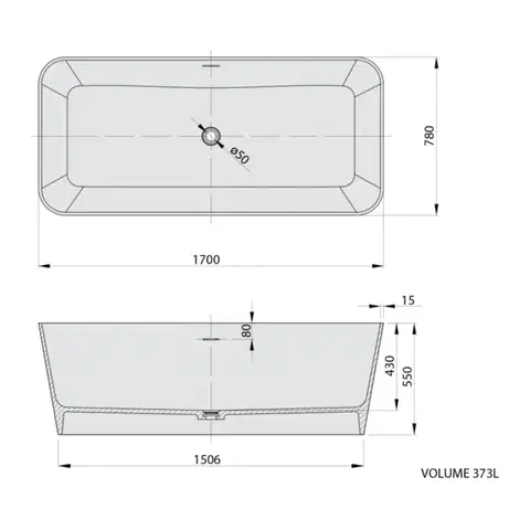POLYSAN LEYLA volně stojící vana, solid surface 170x78x55cm, bílá mat 92530
