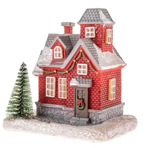 Vánoční dekorace Červený domek s LED světlem, 8 x 11,5 cm
