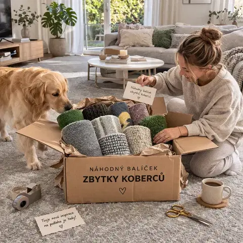 MK Original: Produkty s rodokmenem Balíček náhodných zbytků nových koberců ♻️ - Balíček B - min. 3 m2
