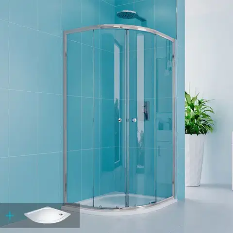 Mereo Sprchový set z Kory Lite, čtvrtkruh, 90 cm, chrom ALU, sklo Čiré a vaničky z litého mramoru CK35123ZM