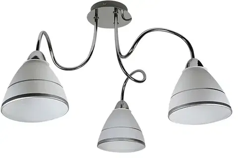 Chromová stropní lampa, skleněné stínidlo, 3x40W, E14, Elf