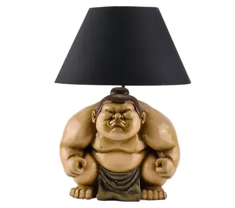 Estila Designová stolní lampa Pop Atelier s černým stínítkem a figurou sumo bojovníka v hnědé a béžové barvě v pop art stylu 49 cm