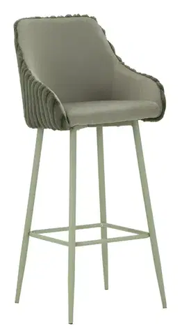 Estila Moderní art deco barová židle Denali s prošívaným plyšovým potahem v šalvějové zelené barvě s kovovými nohama 111 cm